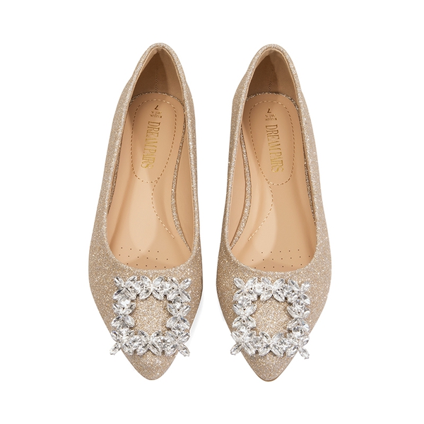 Rhinestone Square Buckle Flats - GOLD-GLITTER - 5